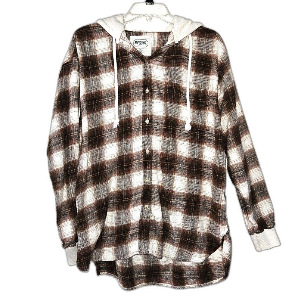 AMERICAN EAGLE Hood Plaid Button Down Shacket Large